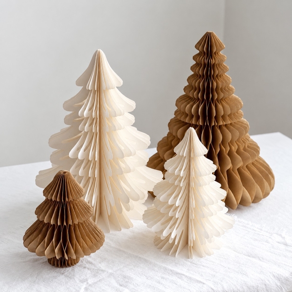 CHRISTMAS - Large Origami Decorative Paper Tree in Beige
