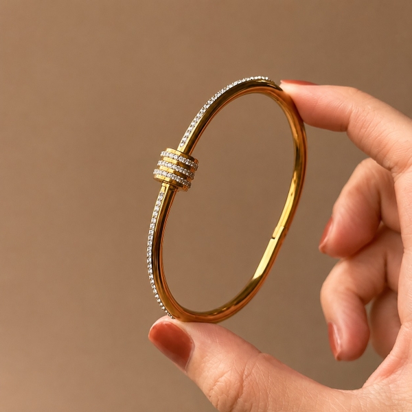 MIALIE - 18K Gold Plated Crystal Pave Bangle