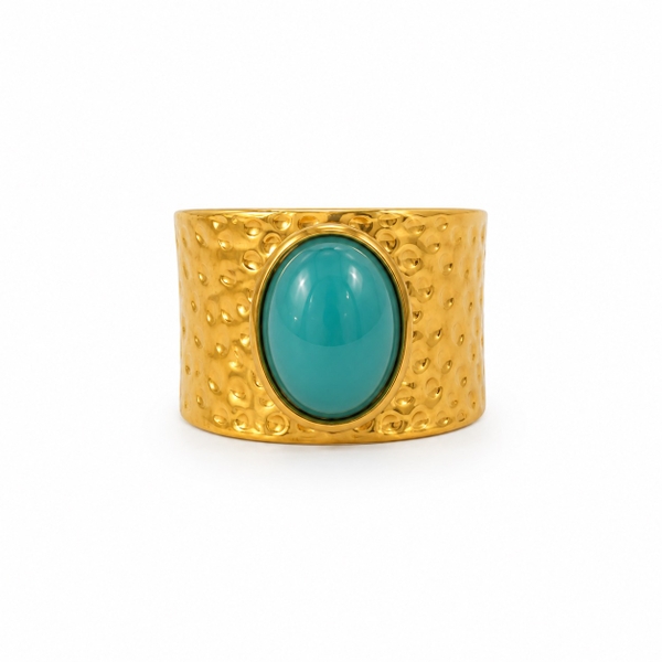 ROUGE - 18K Gold Plated Ring With Turquoise Rhinestone