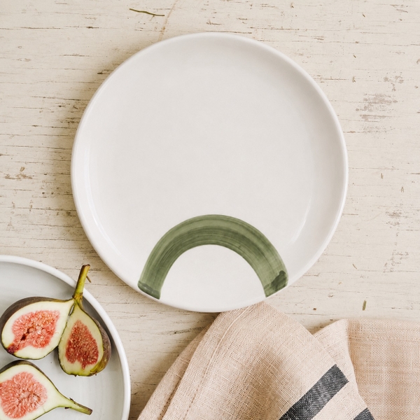 BÁT TRÀNG CERAMIC - Round Plate With Green Paint Stroke