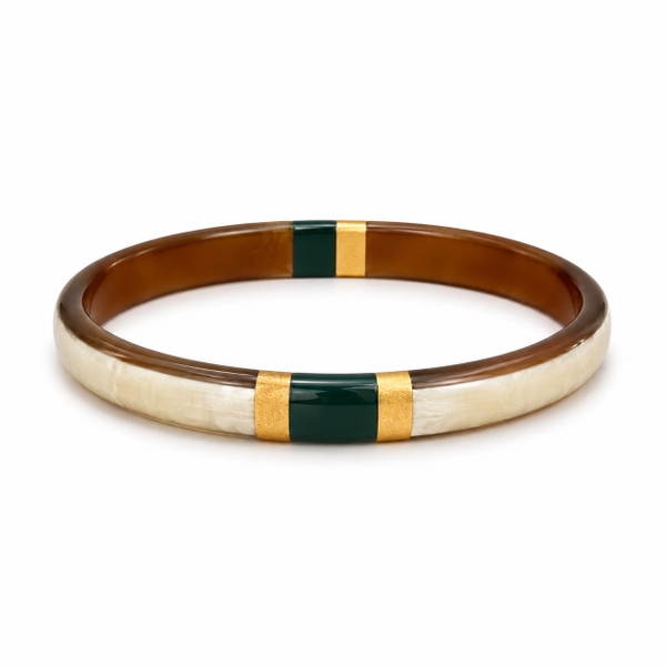 AZIET -  Buffalo Horn & Lacquer Small Flat Bracelet in Teal & Gold