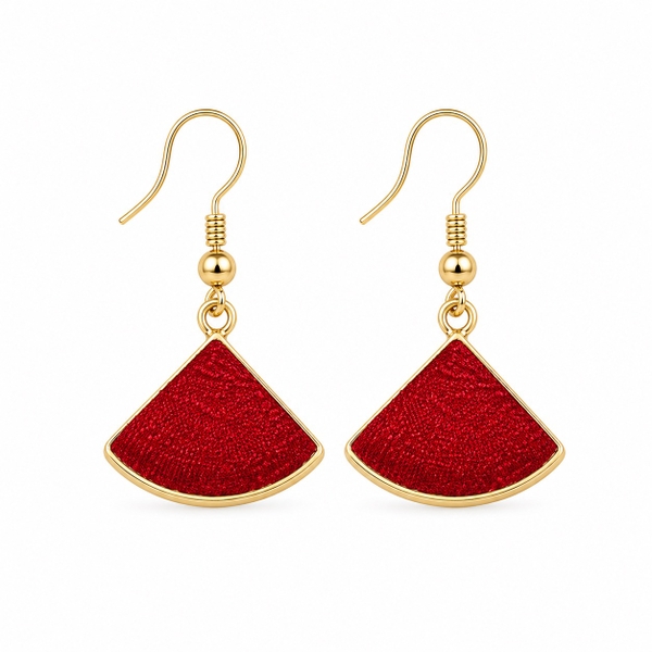MỘC SAN - 16K Gold Plated & Silk Earrings in Ruby Red Fan