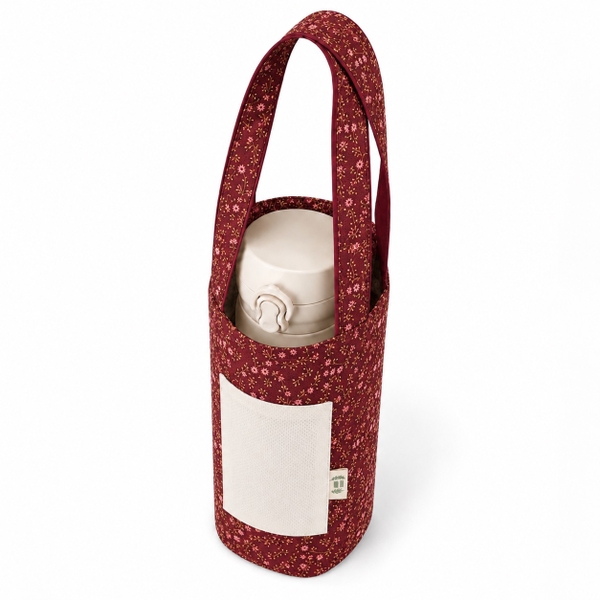RUNG HANDMADE - 'Tiny Pink Flower in Red' Fabric Bottle Holder