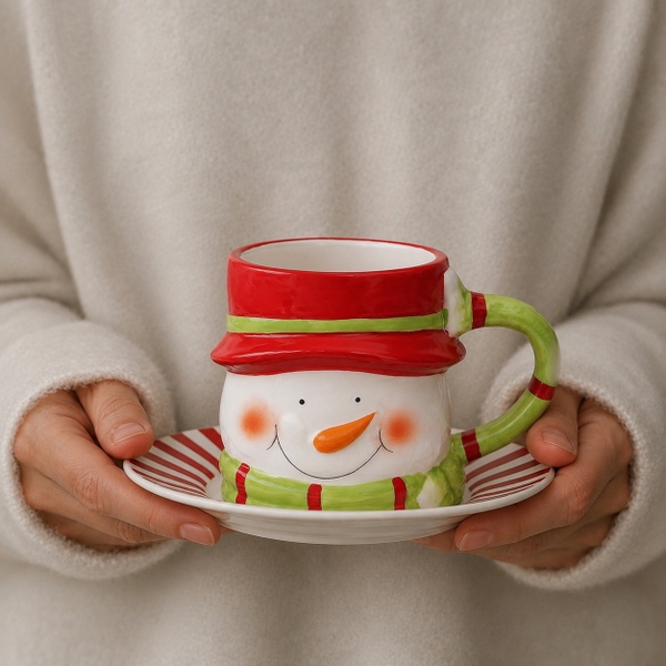 CHRISTMAS - Ceramic Short Mug in Snowman