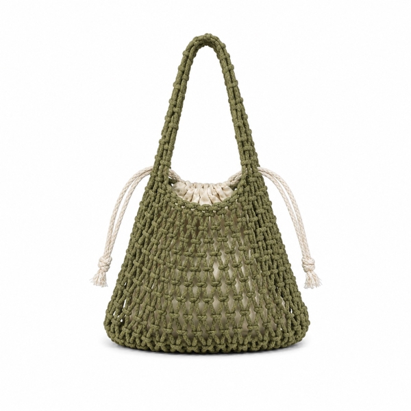Mini Macrame Hand Bag in Army Green