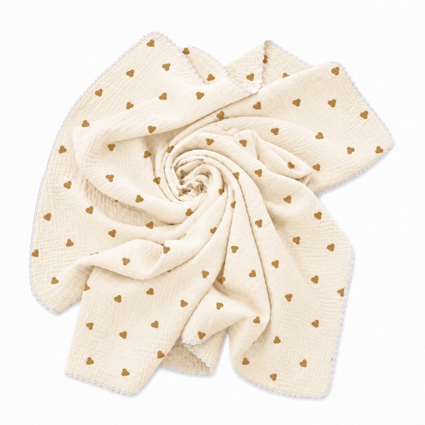Muslin Blanket For Babies - Brown Heart