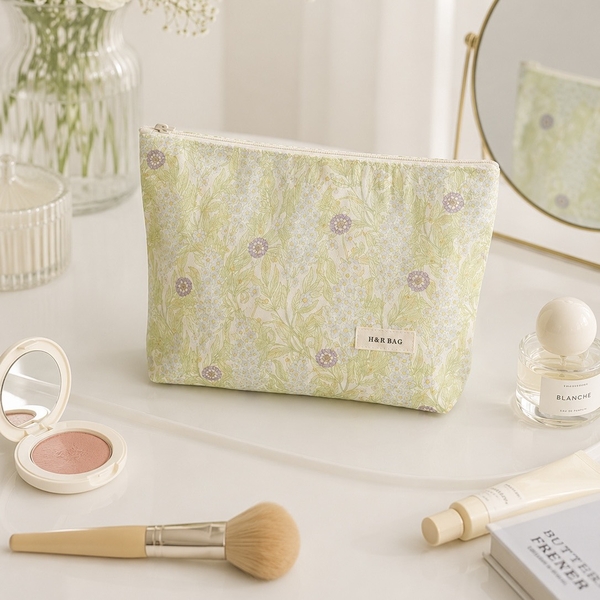 Make Up Purse - Green Leaf & Lilac Flower