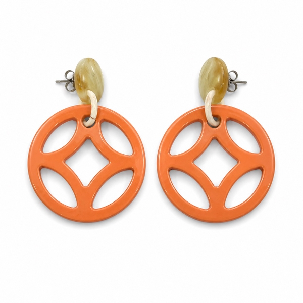 AZIET -  Buffalo Horn & Lacquer Hollow Round Earrings in Salmon