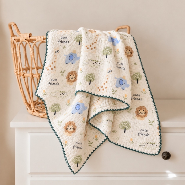 KID & BABY - Muslin Blanket in Cute Jungle Friends