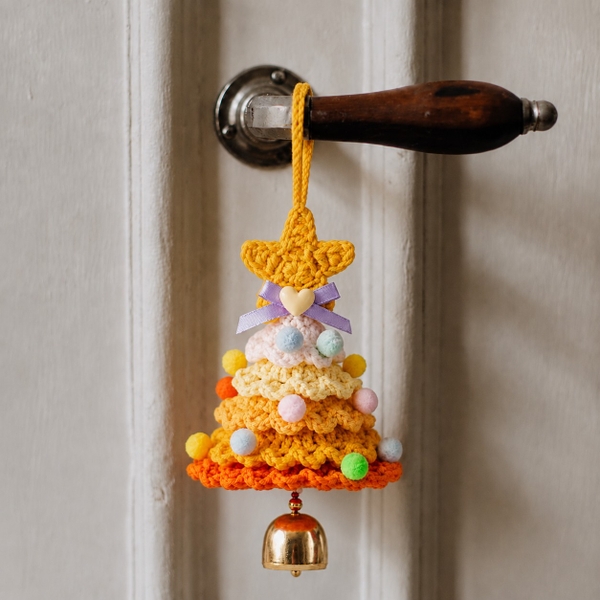 Macrame CHRISTMAS Ornament - CHRISTMAS Tree With Bell in Orange