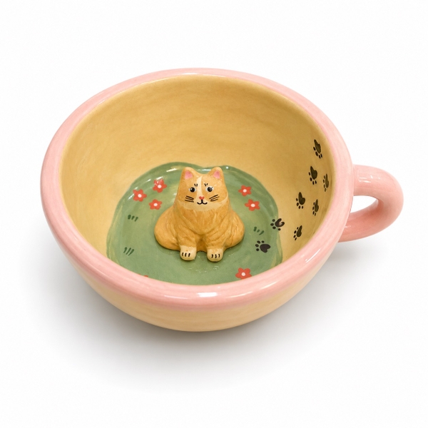 LINDO CRAFTS - Pink Mug With Paw Print & Cat Inside