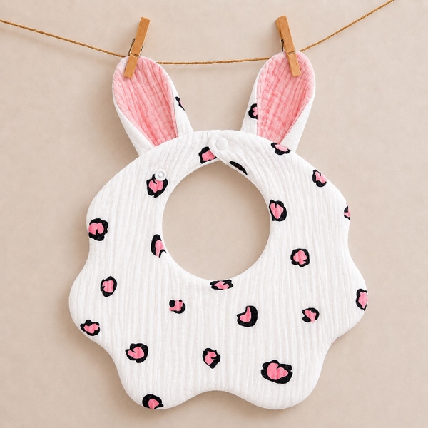 KID & BABY - Muslin Bunny Bib in Pink Panther