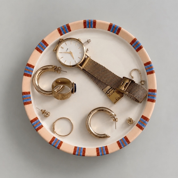 BÁT TRÀNG CERAMIC - Large Round Plate With Striped Rim