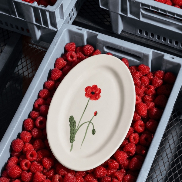 BÁT TRÀNG CERAMIC - Oval Plate With Red Flower