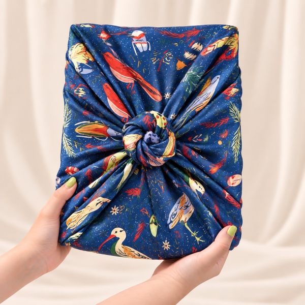 SQUARE SCARF - ‘Birdy Paradise’ in Navy