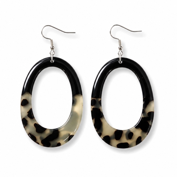 AZIET -  Buffalo Horn & Lacquer Oval Earrings in Black Leopard
