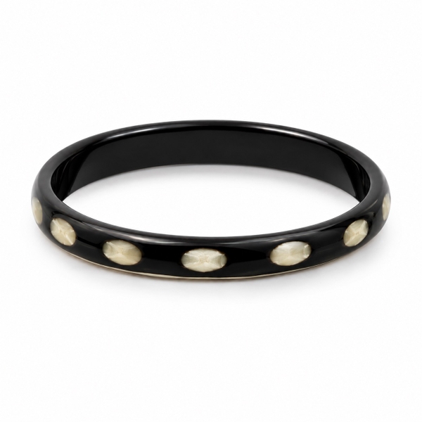 AZIET -  Buffalo Horn & Lacquer Small Flat Bracelet in Black With Polka Dots