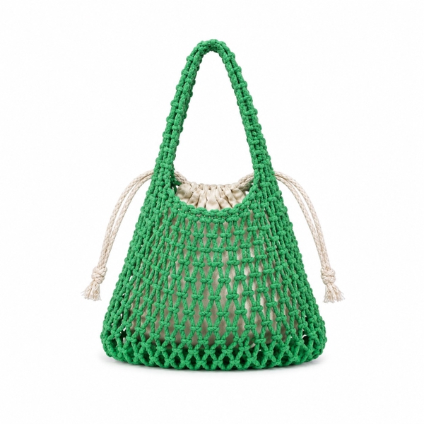 Mini Macrame Hand Bag in Green
