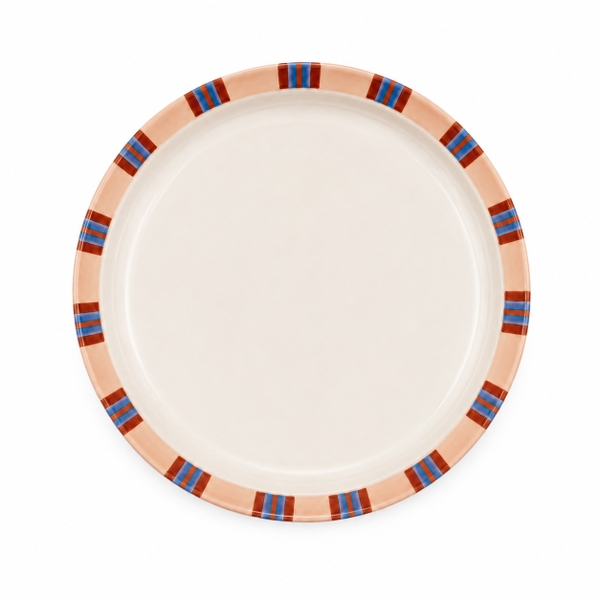 BAT TRANG - Ceramic Large Round Plate With Striped Rim