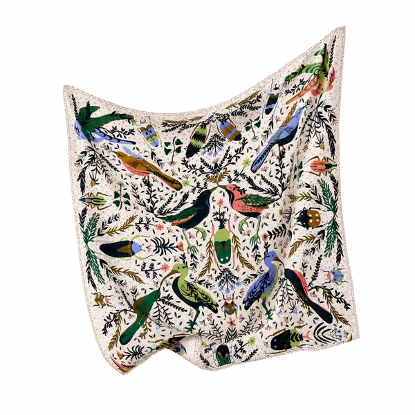 SQUARE SCARF - ‘Birdy Paradise’ in White