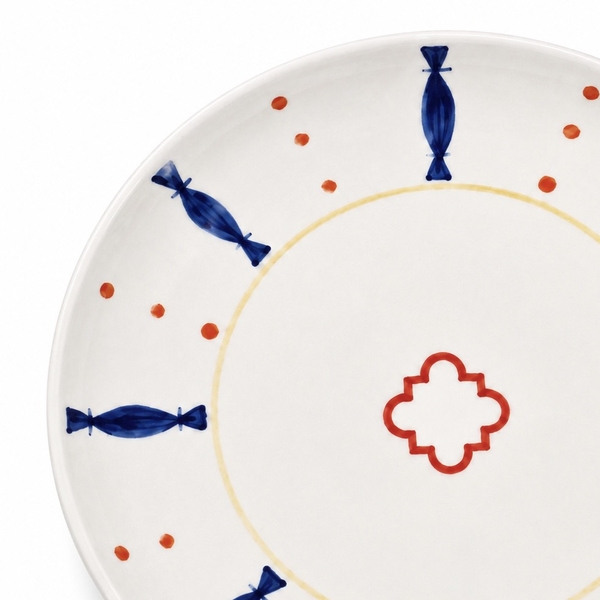 BAT TRANG -  Ceramic Round Plate in Blue & Red Pattern