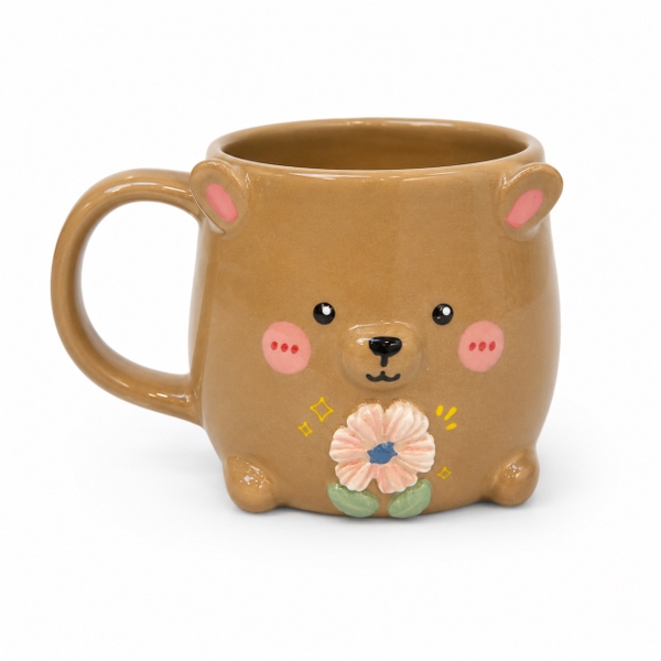 MEOW POTTERY - Short Mug In Bear With Flower