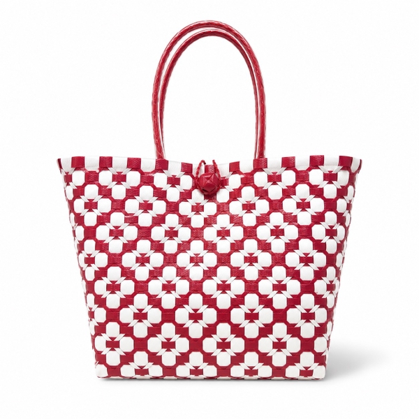 Woven Basket Bag in Red Flower Pattern (S)