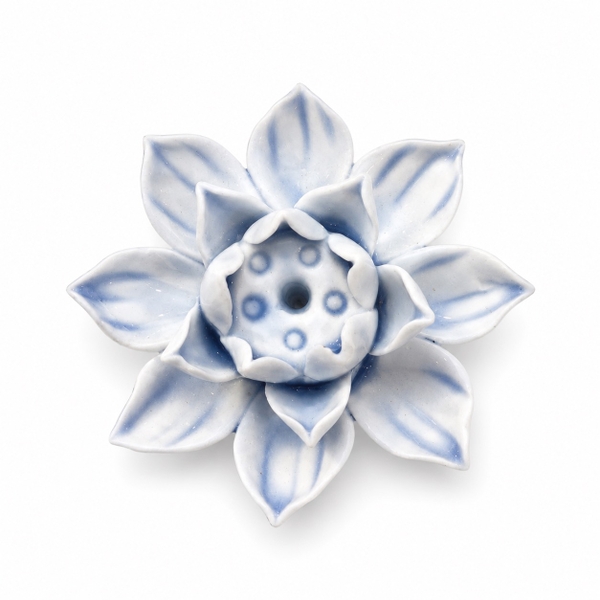 BAT TRANG - Ceramic Lotus Incense Holder in Light Blue