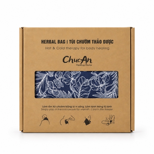CHUC AN HEALING HERBS - Large Herbal Bag In Navy With White Leaf