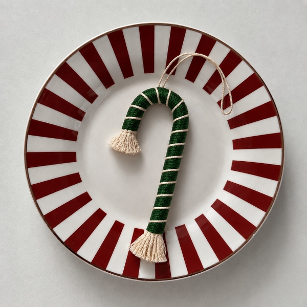 Macrame CHRISTMAS Ornament - Candy Cane in Green
