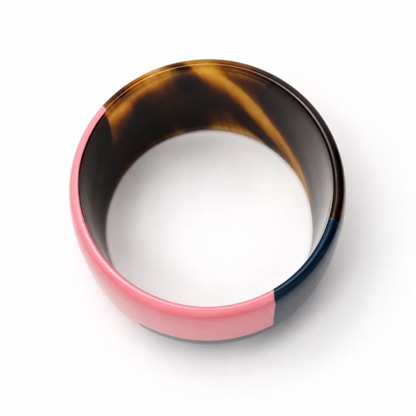 AZIET -  Buffalo Horn & Lacquer Large Flat Bracelet in Pink & Navy