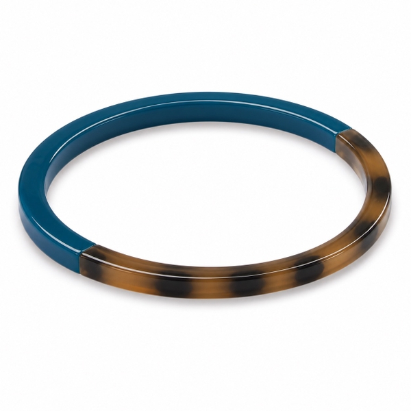 AZIET - Buffalo Horn & Lacquer Slim Bracelet in Teal & Leopard