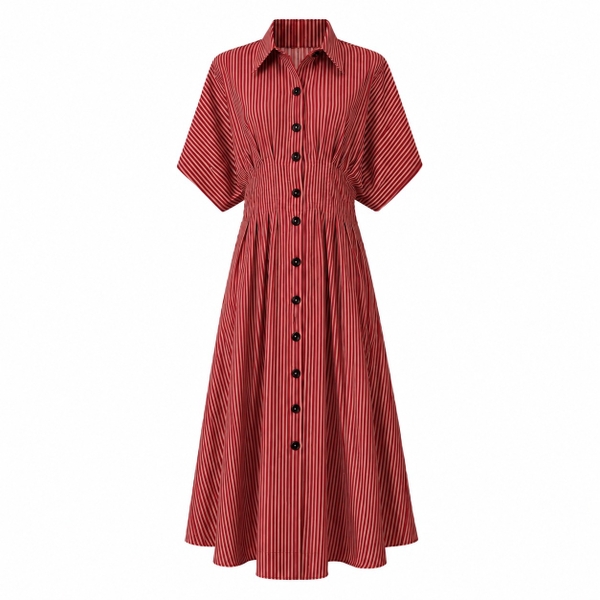 HUMANITY HANOI - Shirt Dress in Striped Red