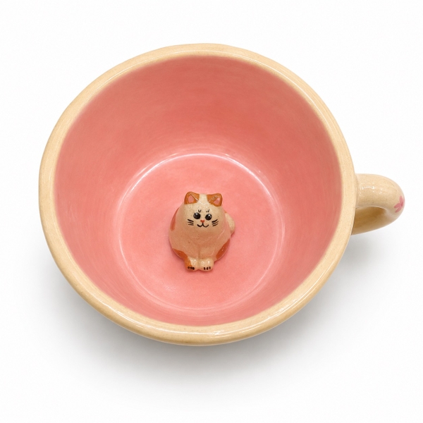 LINDO CRAFTS - Flower and Paw Print Mug in Pink With Cat Inside