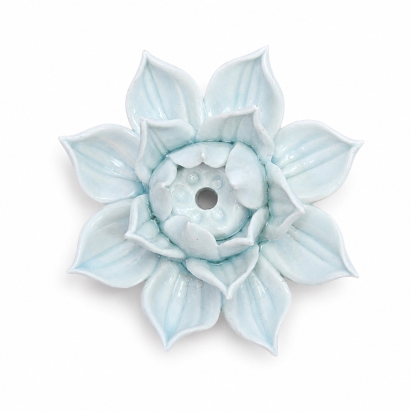 BAT TRANG - Ceramic Lotus Incense Holder in Baby Blue
