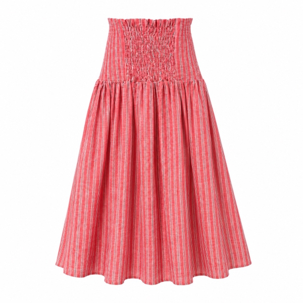 HUMANITY HANOI -  Cotton Drop-Waist Maxi Skirt in Striped Pink & Red