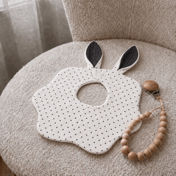 KID & BABY - Muslin Bunny Bib in Black Polka Dot