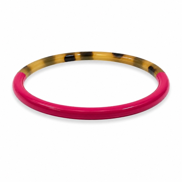 AZIET -  Buffalo Horn & Lacquer Round Bracelet in Fuchsia & Leopard