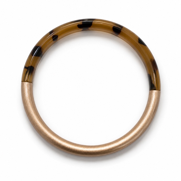 AZIET -  Buffalo Horn & Lacquer Round Bracelet in Rose Gold & Leopard