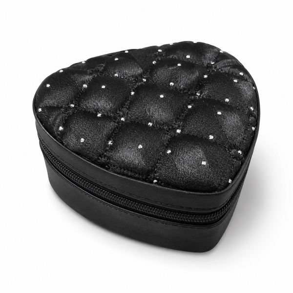 Heart Jewelry Box in Black Satin With Crystal Stud