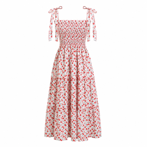 HUMANITY HANOI -  Tiered Maxi Dress in Red Cherry