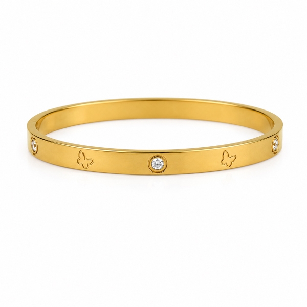 ROUGE - 18K Gold Plated Bracelet With Butterfly & Crystal