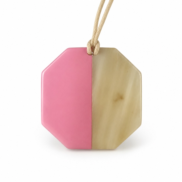 AZIET -  Buffalo Horn & Lacquer Polygon Necklace In Pink