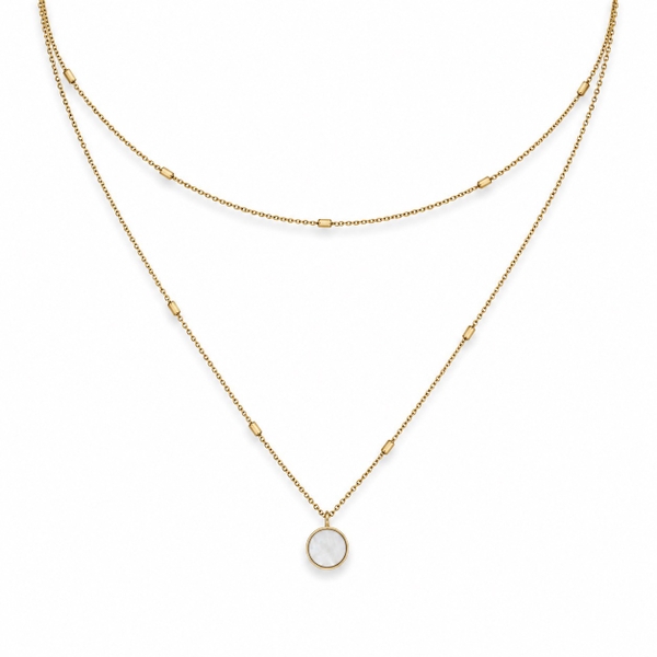 MIALIE - 18K Gold Plated Double Chain Necklace With Pearl Pendant