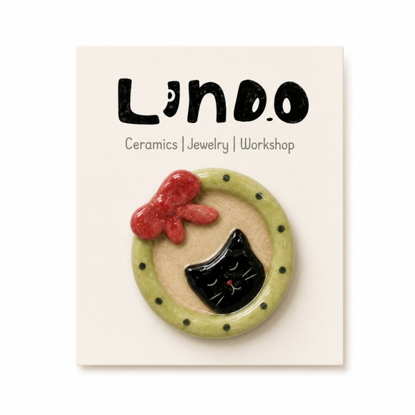 LINDO CRAFTS - Green Frame With Black Cat Inside Ceramic Magnet