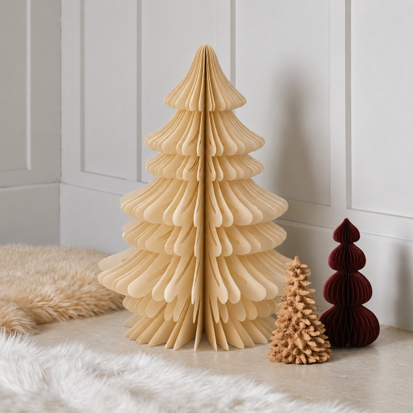 CHRISTMAS - Large Origami Decorative Paper Tree in Beige