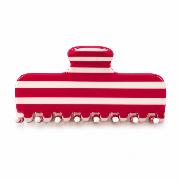 HAIR ACCESSORY - Rectangle Hair Claw in Red Horizontal Line