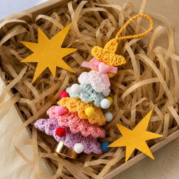 Macrame CHRISTMAS Ornament - CHRISTMAS Tree With Bell in Colorful