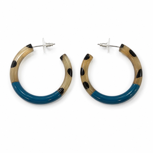 AZIET -  Buffalo Horn & Lacquer Circle Hoop Earrings in Teal & Leopard