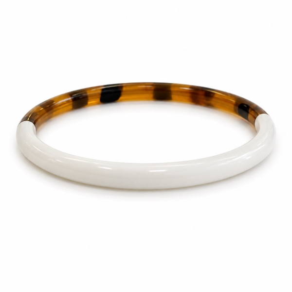 AZIET -  Buffalo Horn & Lacquer Round Bracelet in White & Leopard